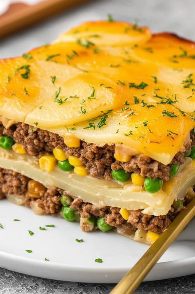 10 Layer Meat Veggie And Potato Dish image