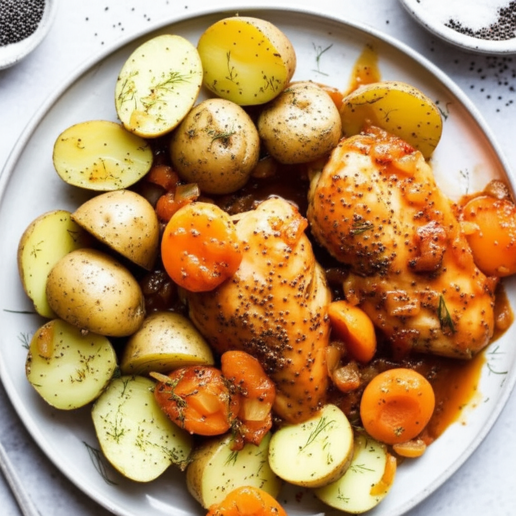 Apricot Poppy Chicken With Dill Potatoes image