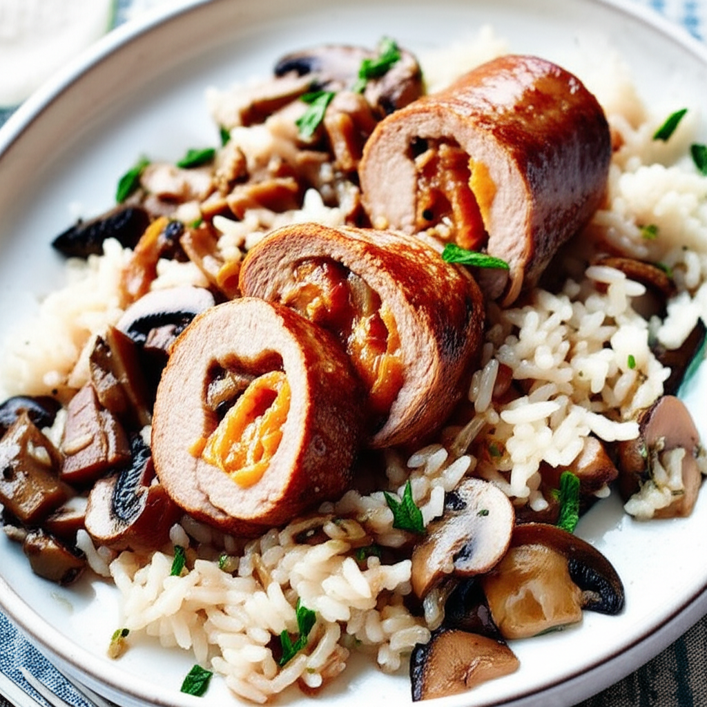Apricot Veal Rolls On Mushroom Rice image