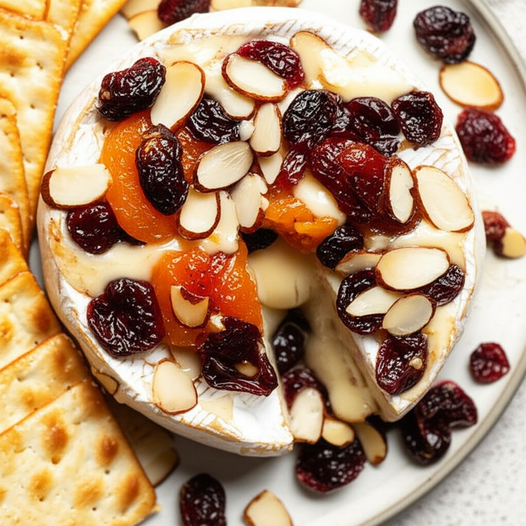 Apricot Cranberry Almond Stuffed Brie image
