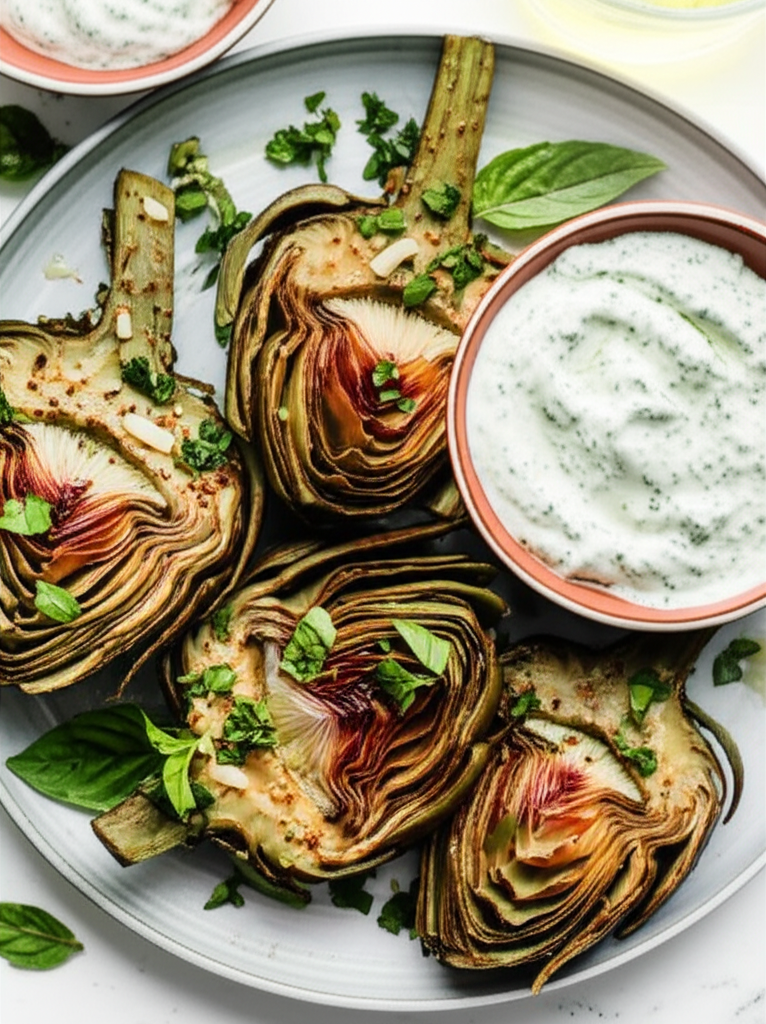 Fire Roasted Artichokes With Herb Aioli image