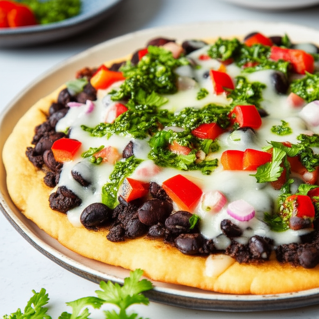 Argentine Black Bean Flatbread With Chimichurri Drizzle image