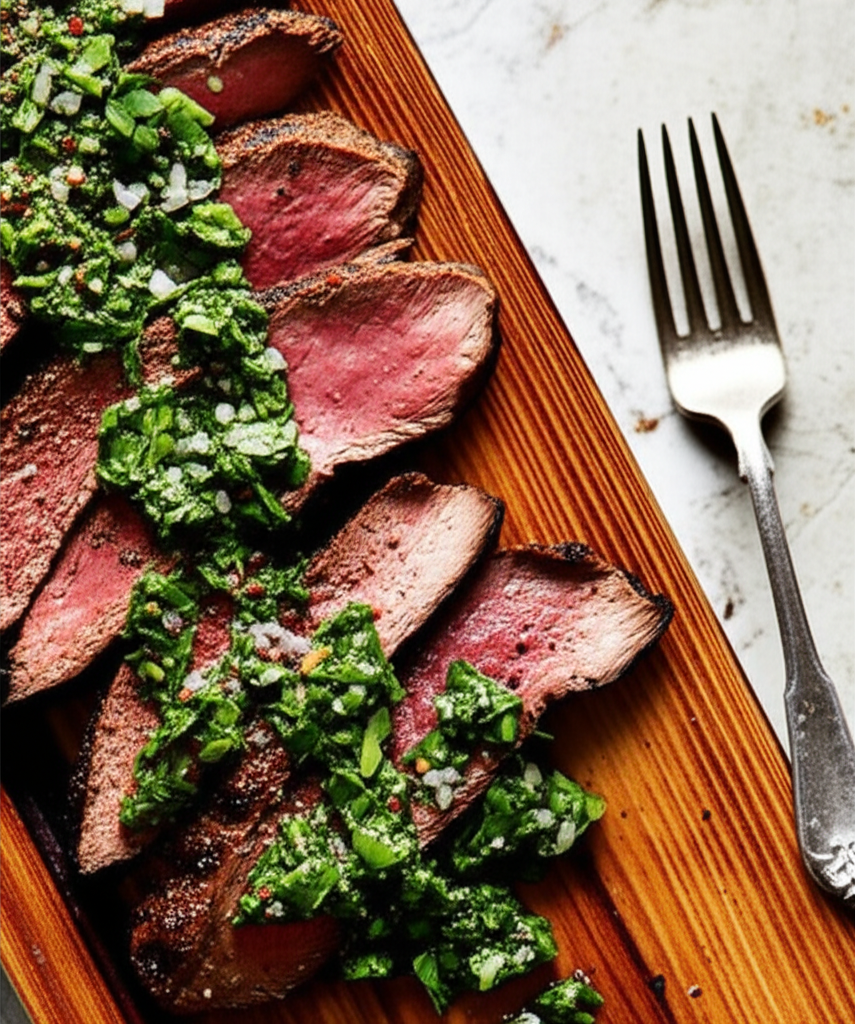 Argentinean Oak Planked Beef Tenderloin With Chimichurri Sauce image