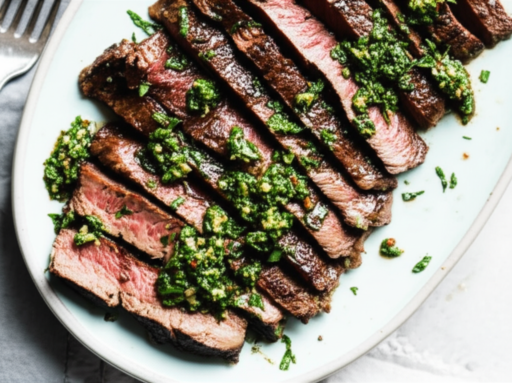 Argentinian Grilled Flank Steak With Chimichurri Sauce image