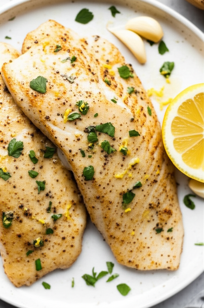 10 Minute Baked Halibut With Garlic Butter Sauce image