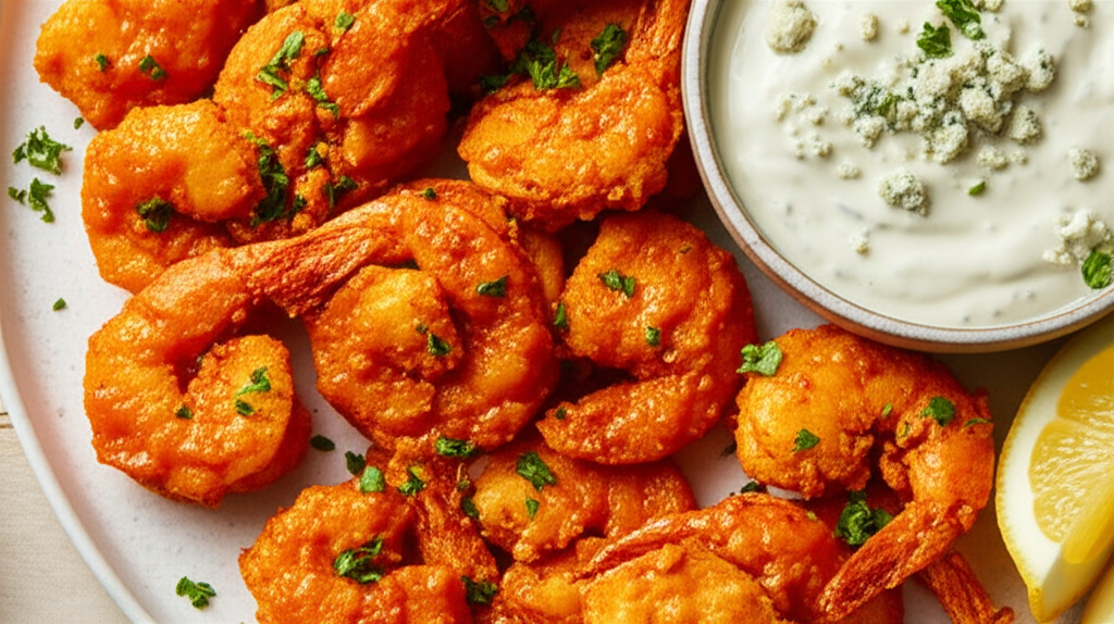 10 Minute Buffalo Shrimp With Blue Cheese Dip image