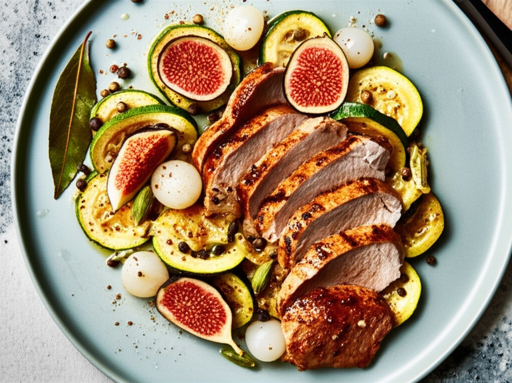 Aromatic Pork With Baby Zucchini And Figs image