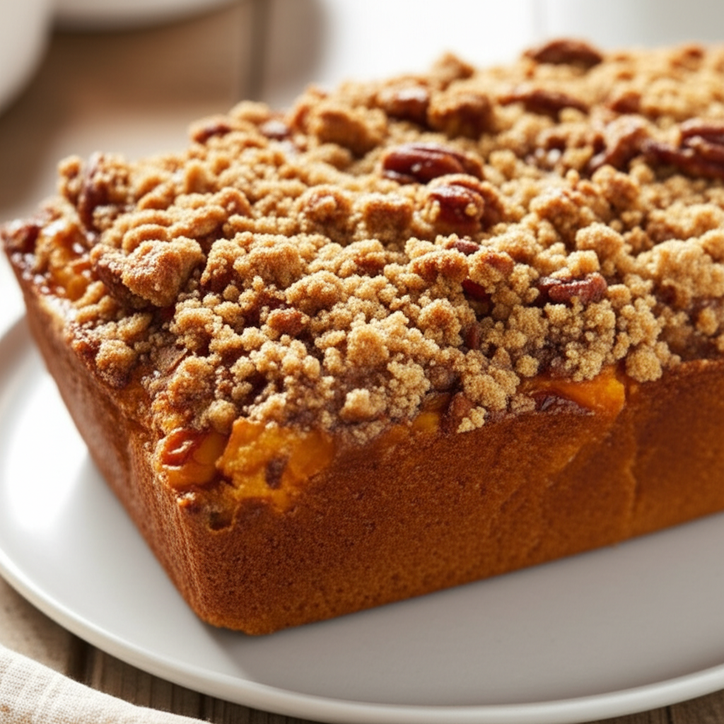 Fresh Peach Cobbler Bread With Pecan Topping image