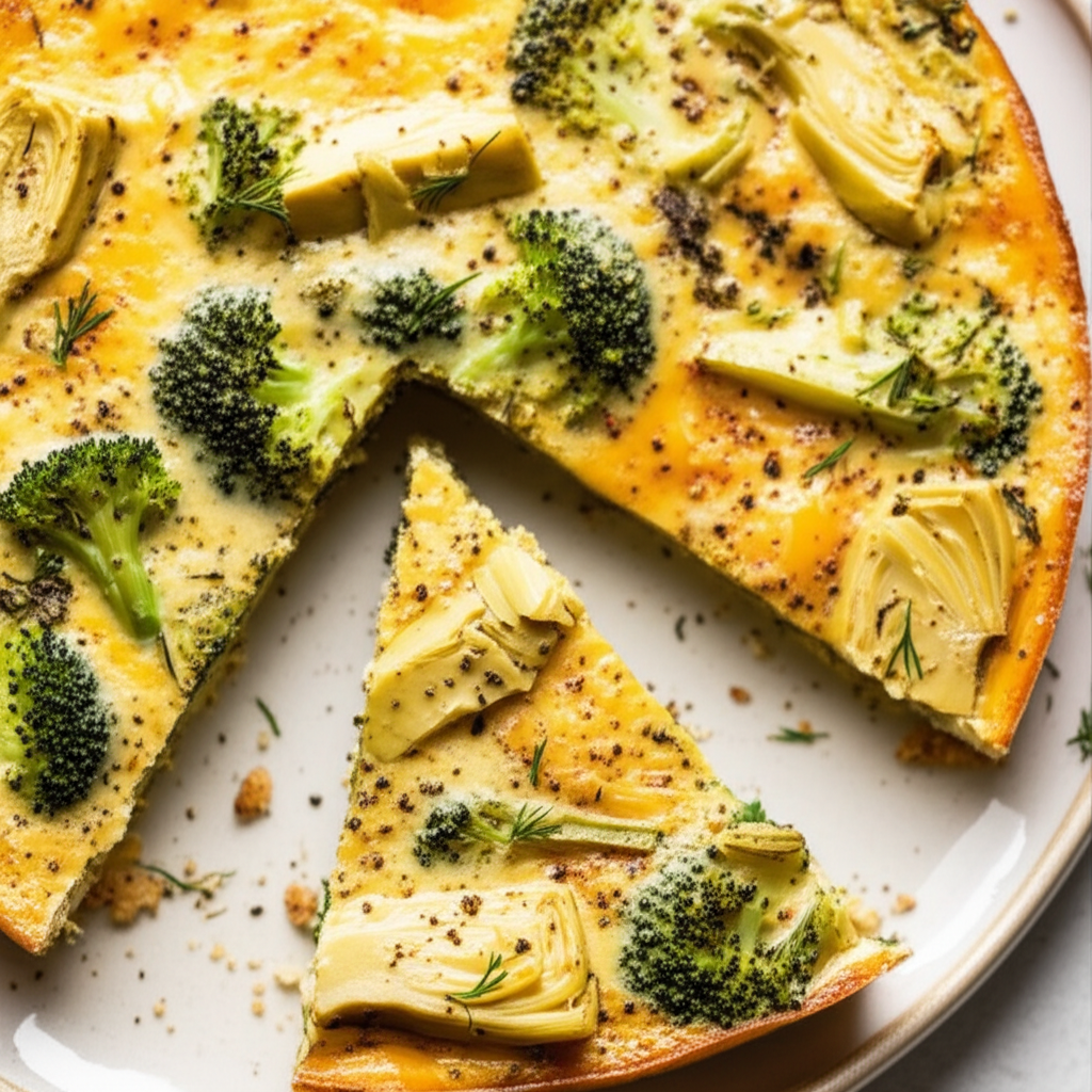 Artichoke And Broccoli Frittata Crustless Quiche image