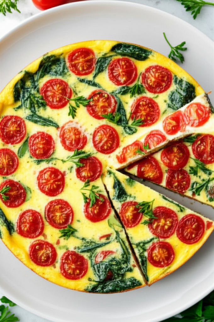 Frittata With Cherry Tomatoes And Baby Spinach image