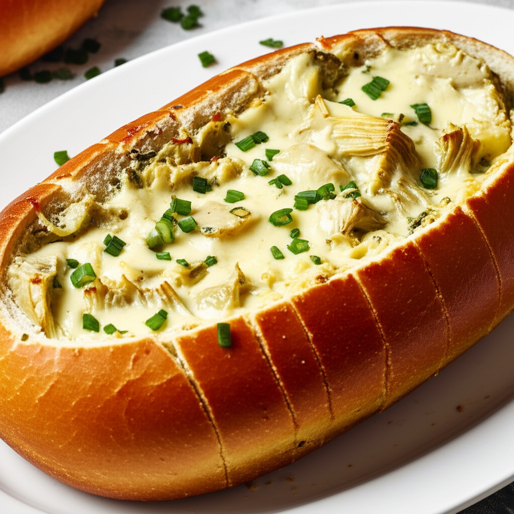 Artichoke Dip Bread Slice And Serve image