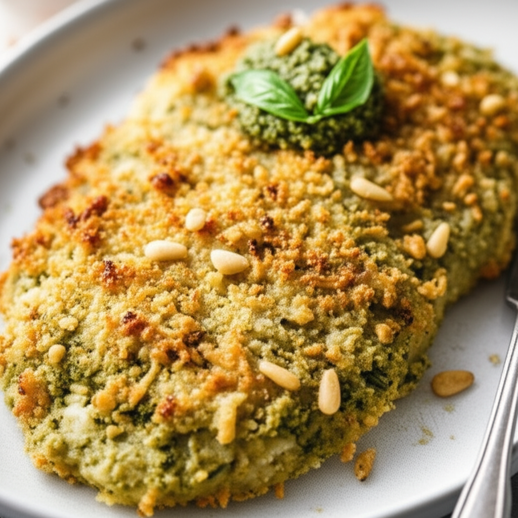 Artichoke Pesto Flounder With Asiago Crust image