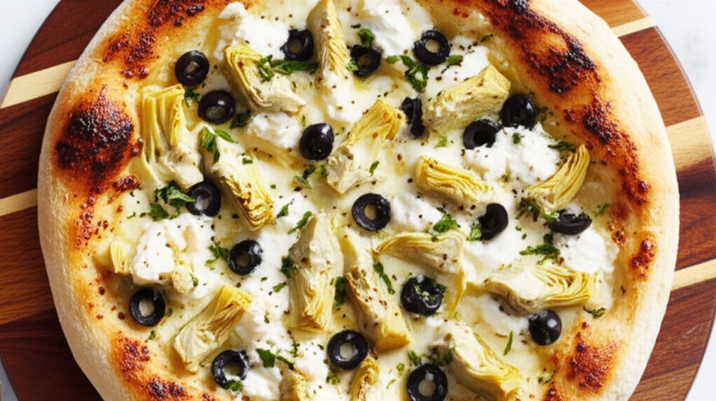 Artichoke Olive And Goat S Cheese Pizza image