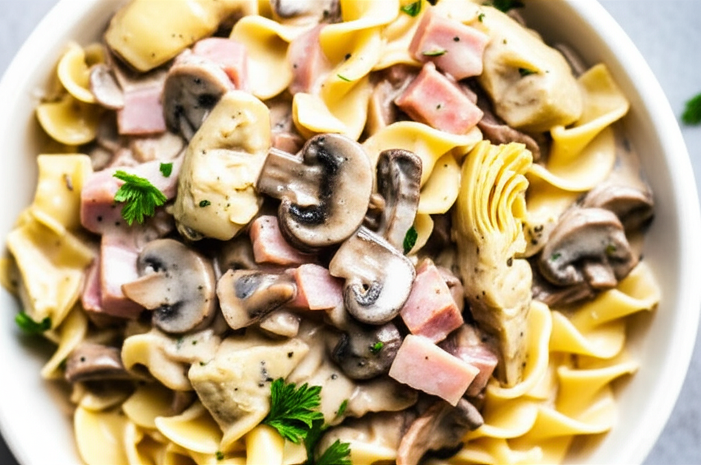 Artichokes And Ham In Creamy Mushroom Sauce image