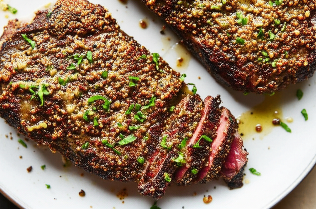 Garlic Horseradish Crusted Steaks image