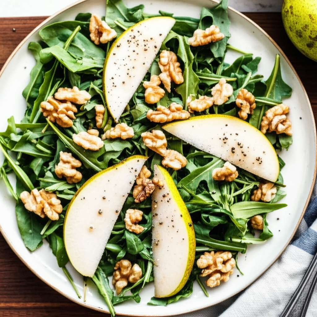 Arugula And Pear Salad With Toasted Walnuts image