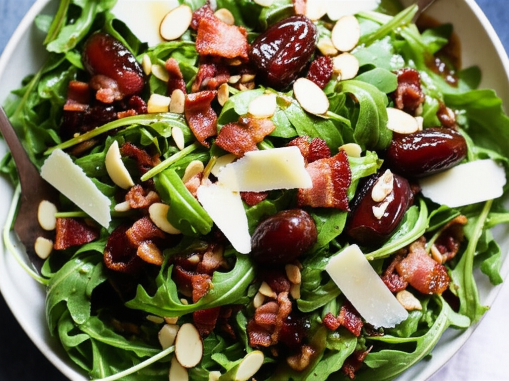 Arugula Salad With Bacon Dates Almonds And Parmesan image