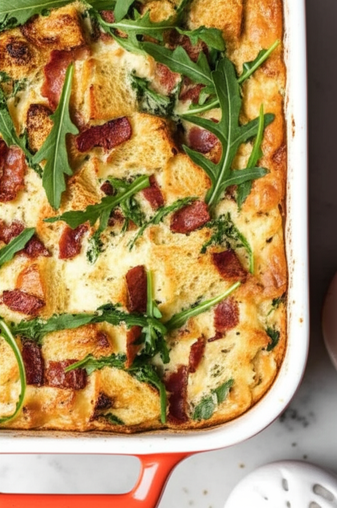 Arugula Bacon And Gruyre Bread Pudding image