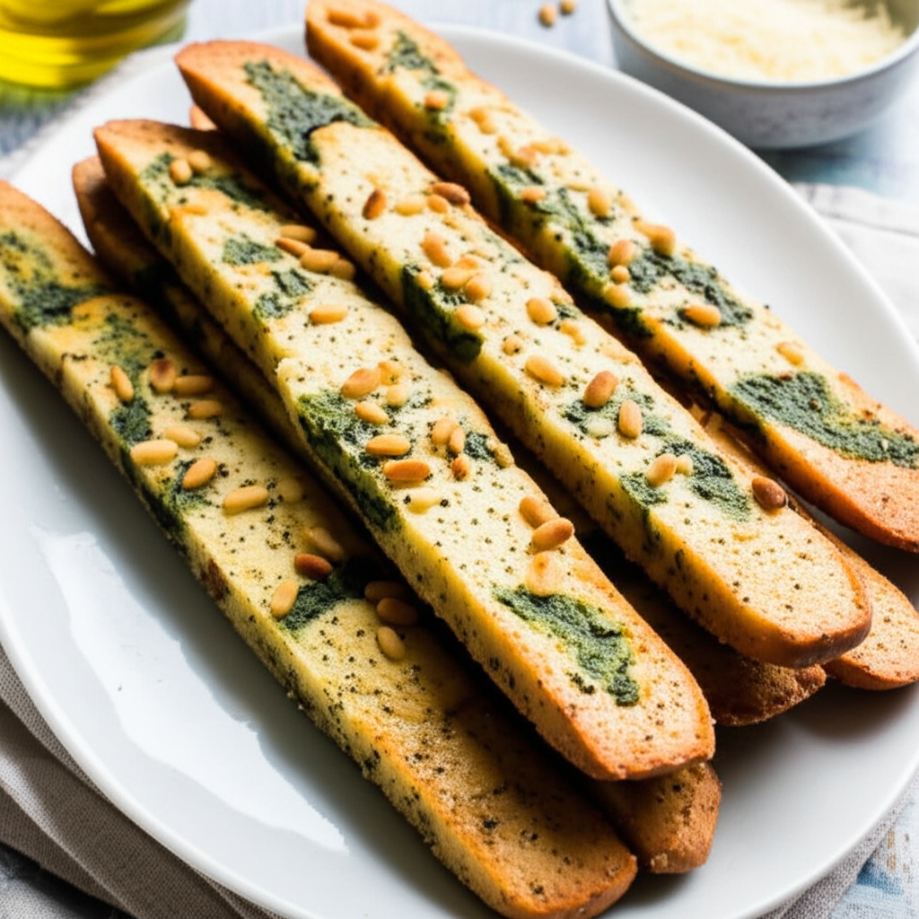 Asiago Spinach Breadsticks With Pine Nuts image