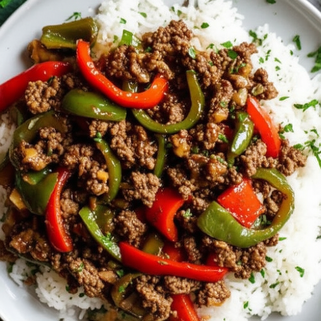 Asian Ground Beef And Pepper Saute image