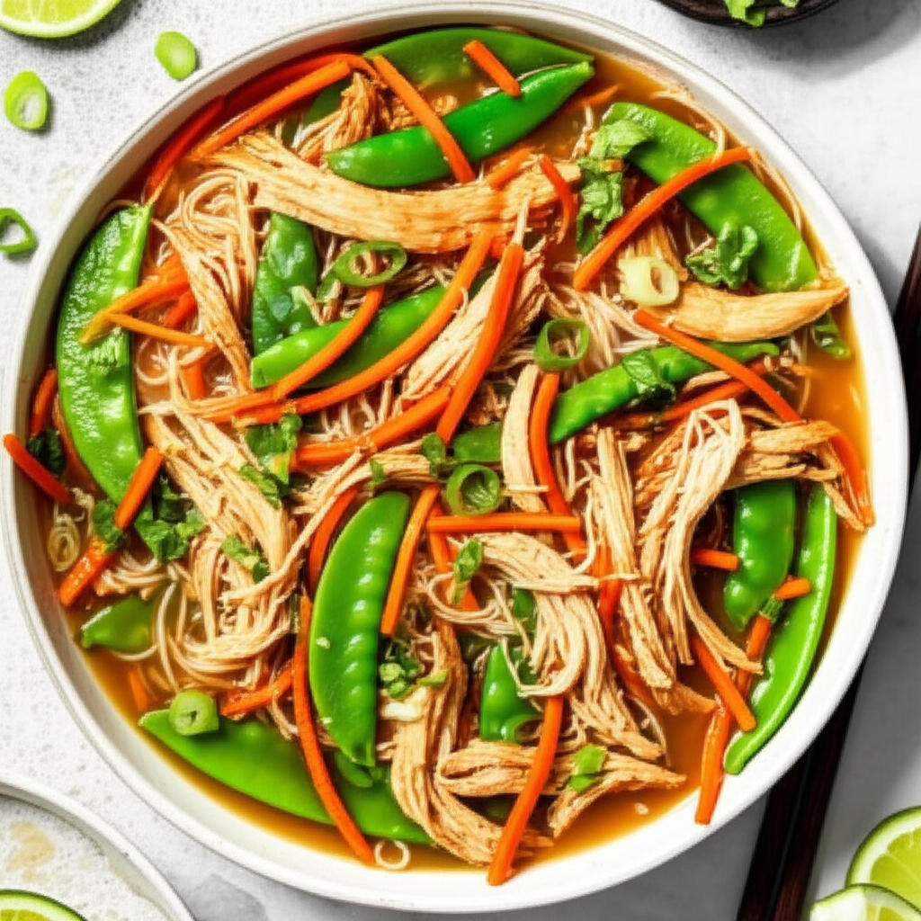 Asian Chicken And Snow Pea Noodle Bowl image