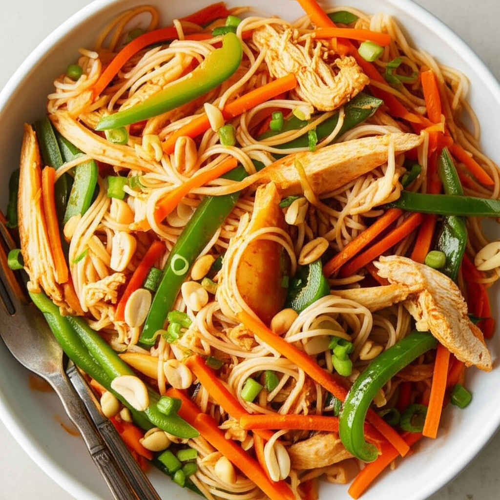 Asian Chicken Noodle And Vegetable Salad image