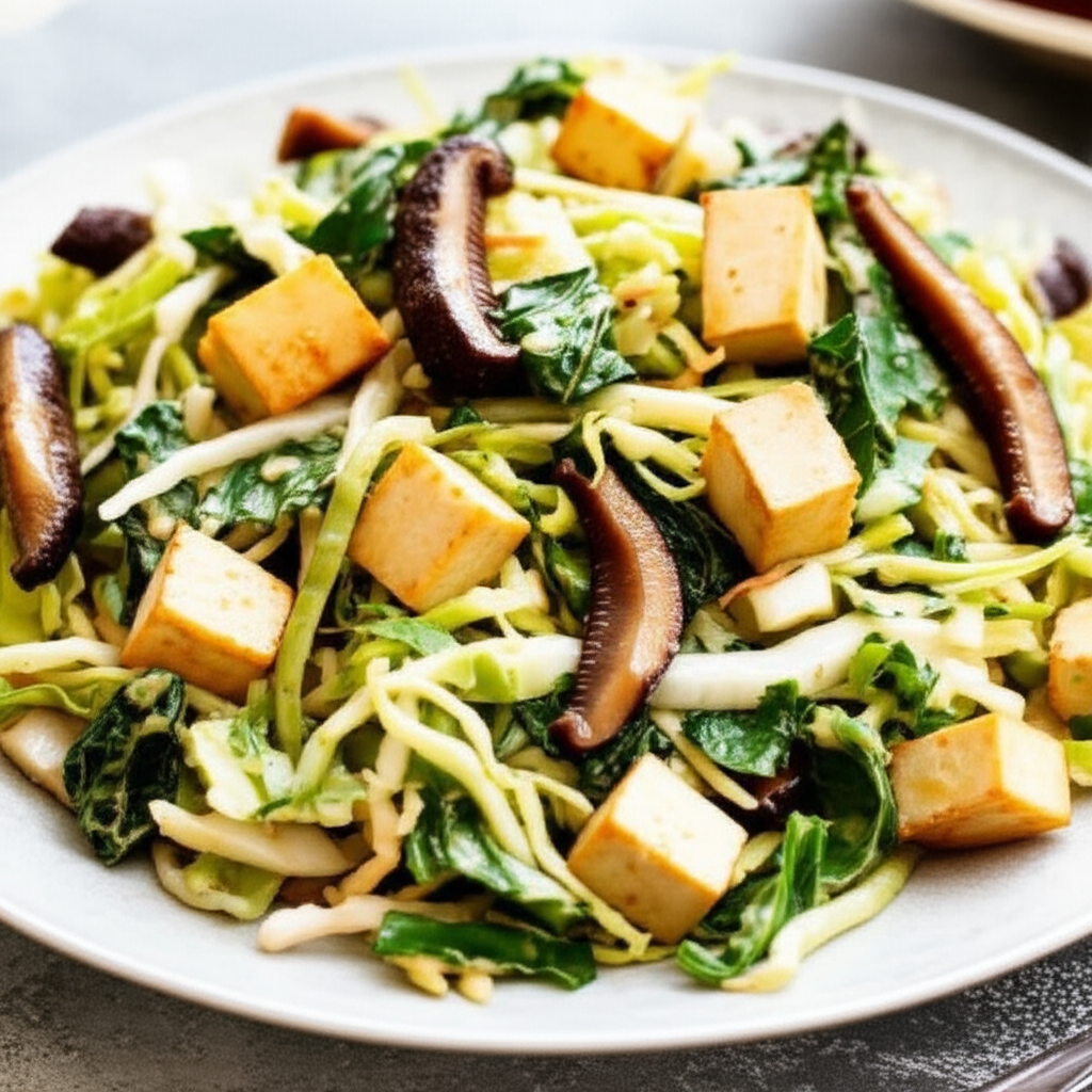 Asian Cole Slaw With Tofu Shiitake Mushrooms image