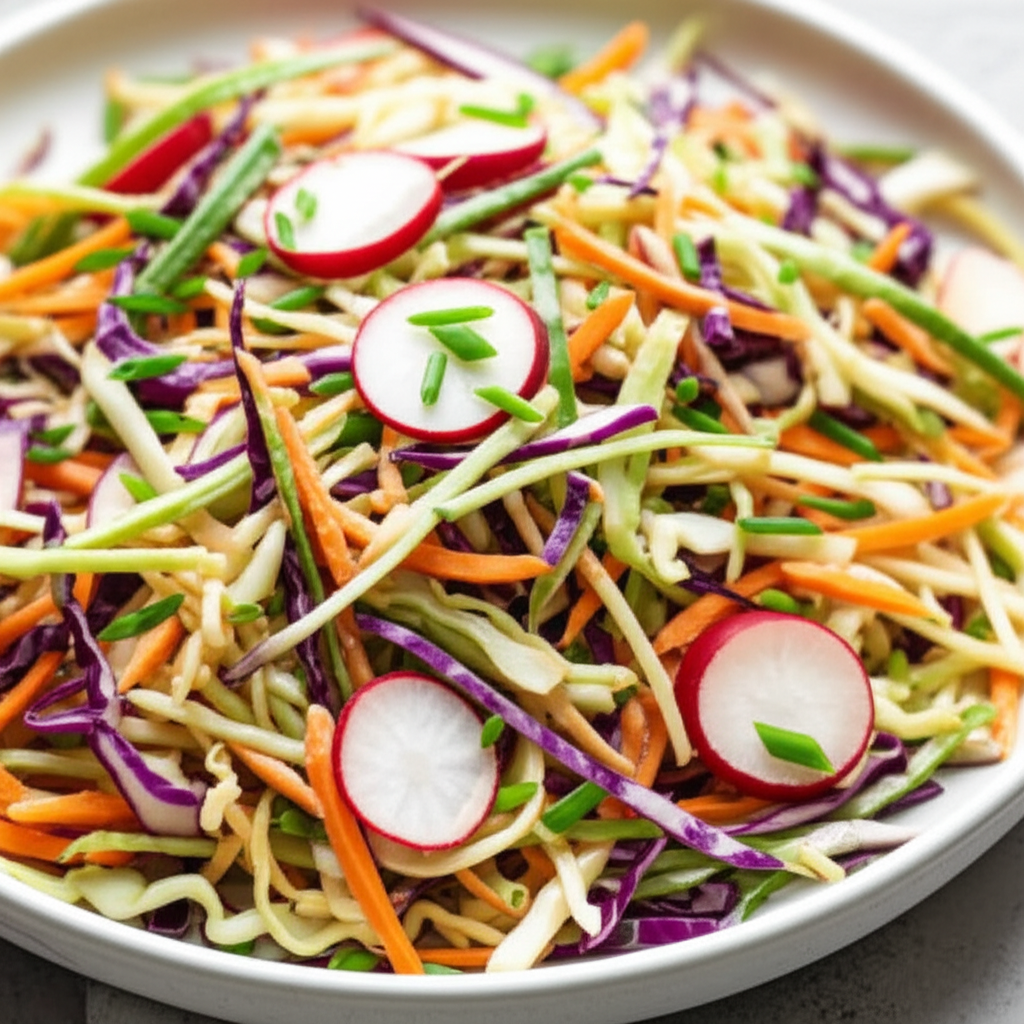 Asian Coleslaw With Miso Ginger Dressing image
