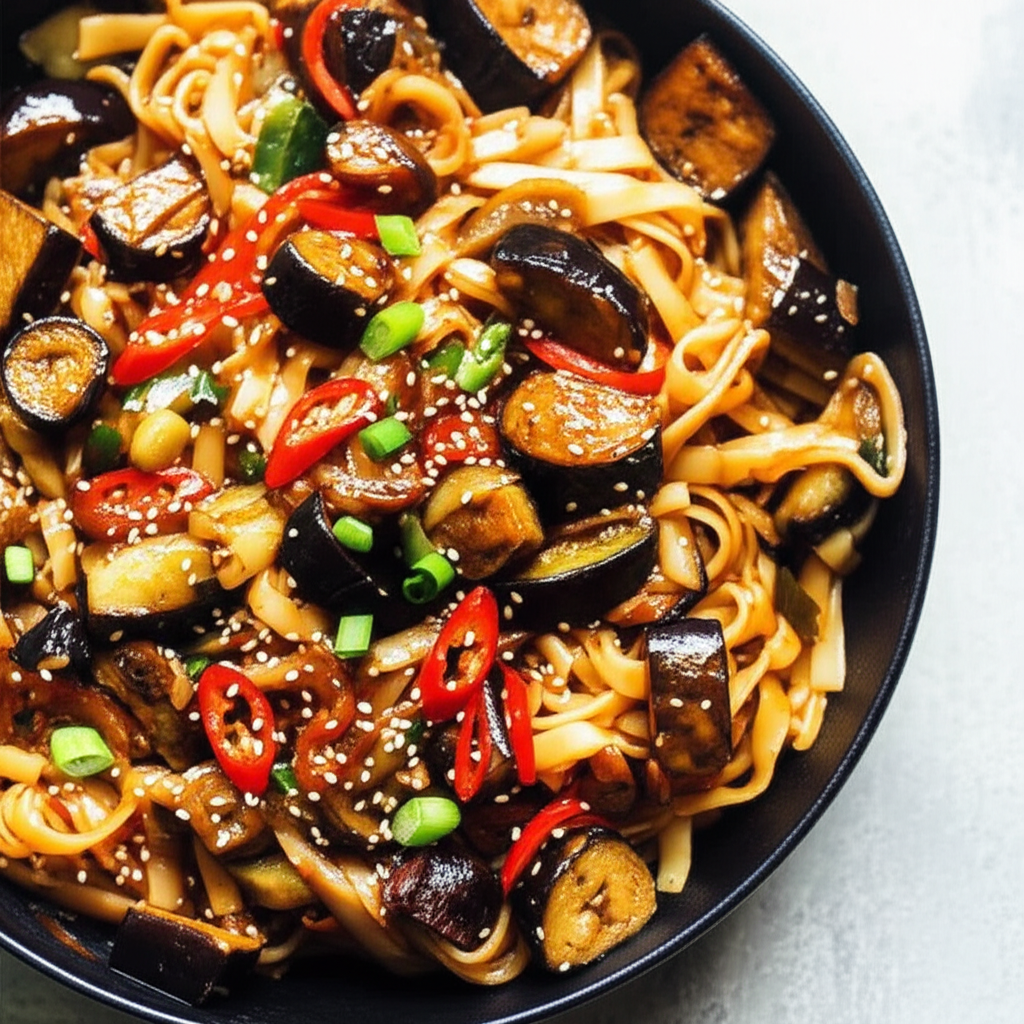 Asian Eggplant And Noodle Stir Fry image
