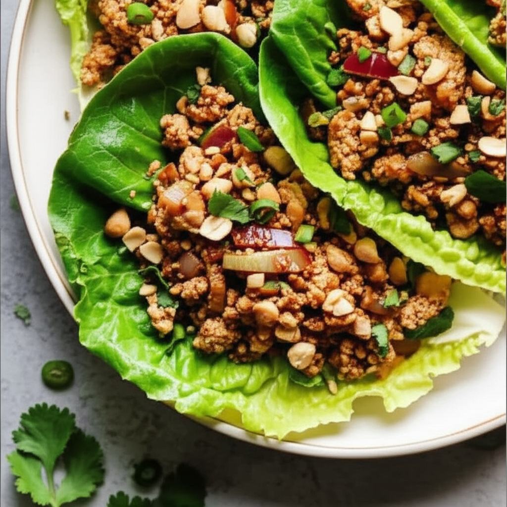 Asian Lettuce Cups With Spicy Ground Turkey Filling image