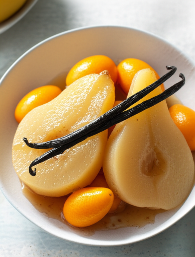 Asian Pears With Vanilla Poached Kumquats image