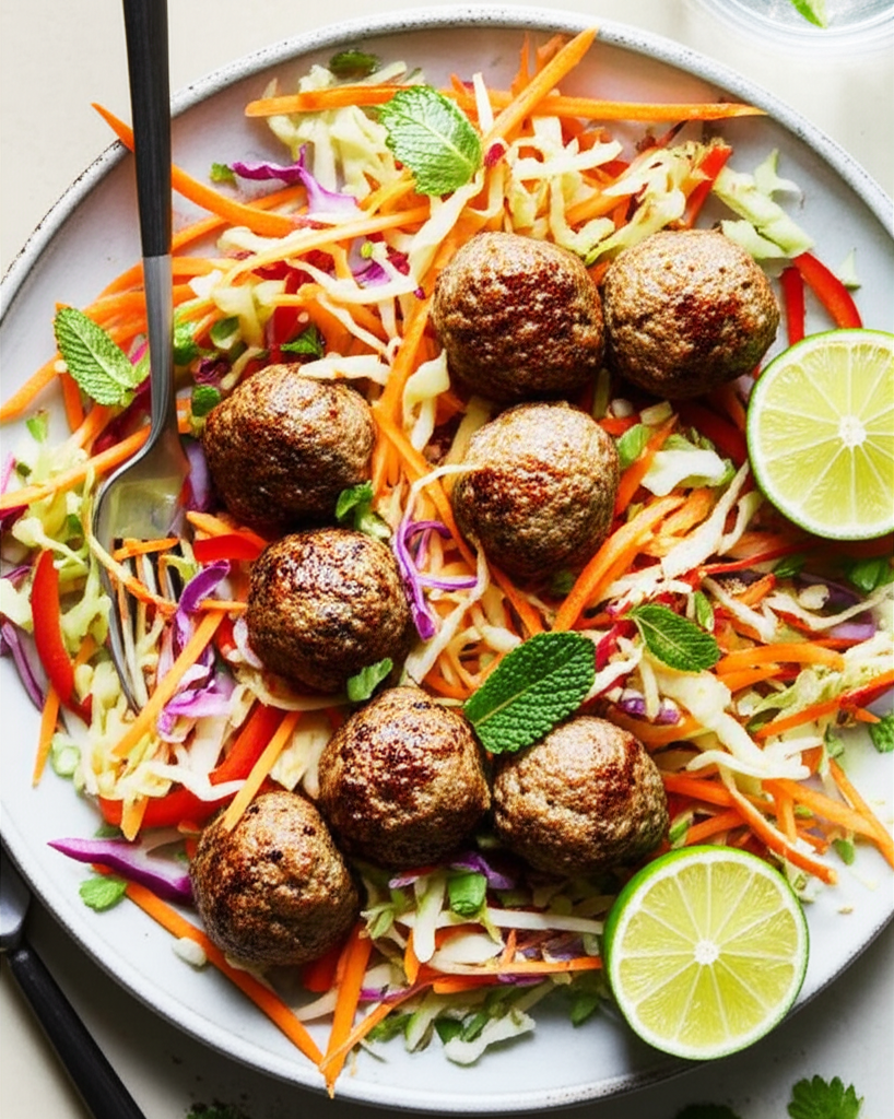 Asian Pork Kofte With Sweet Limed Slaw image