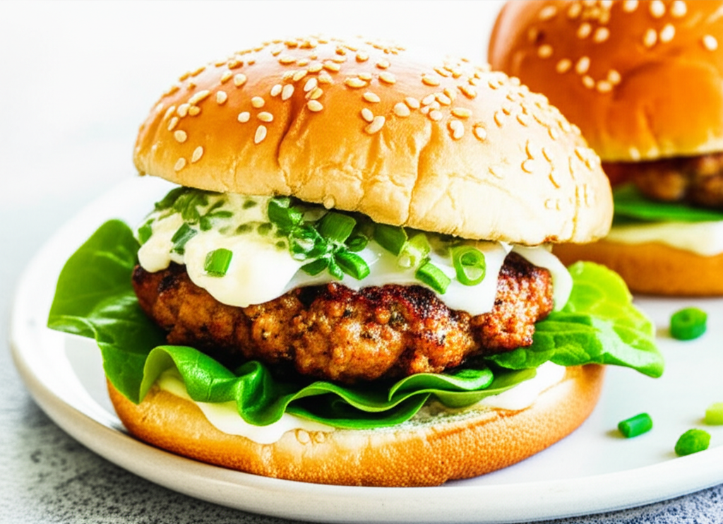 Asian Salmon Burgers With Provolone Green Onion And Soy Sauce M image