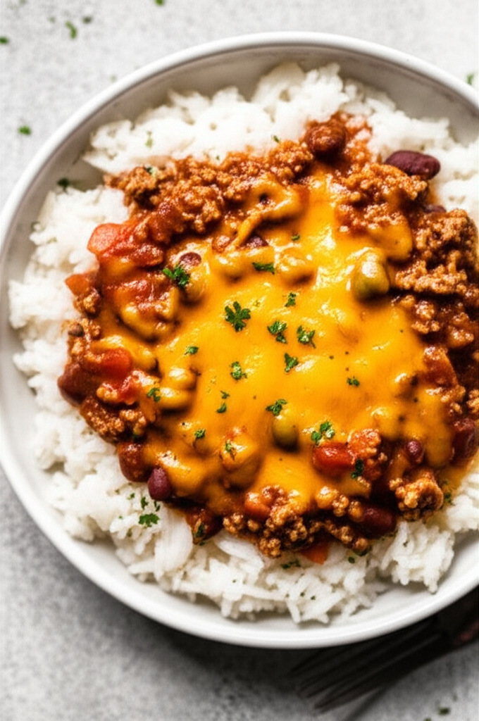 15 Minute Cheesy Chili N Rice Skillet image