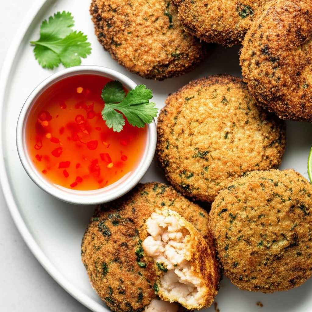 Asian Shrimp And Ginger Fritters With Sweet Chili Dipping Sauce image