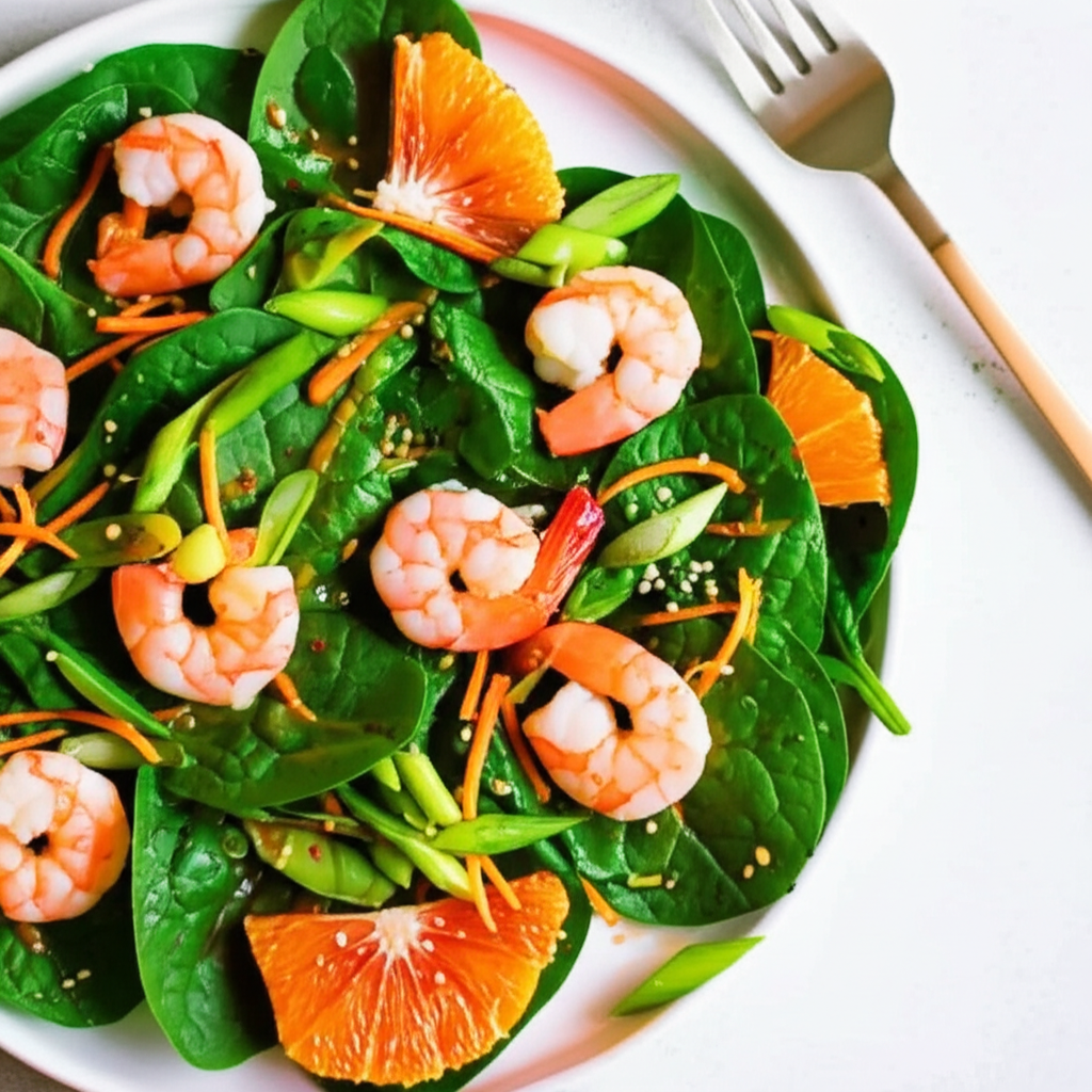 Asian Spinach And Shrimp Salad With Sesame Dressing image
