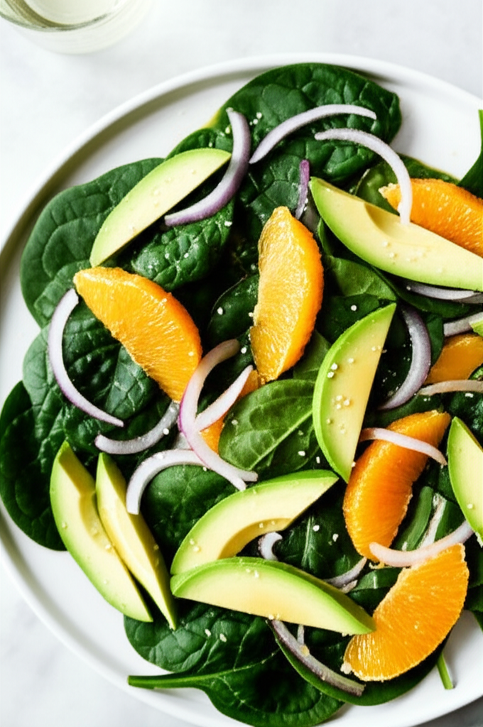 Asian Spinach Salad With Orange And Avocado image