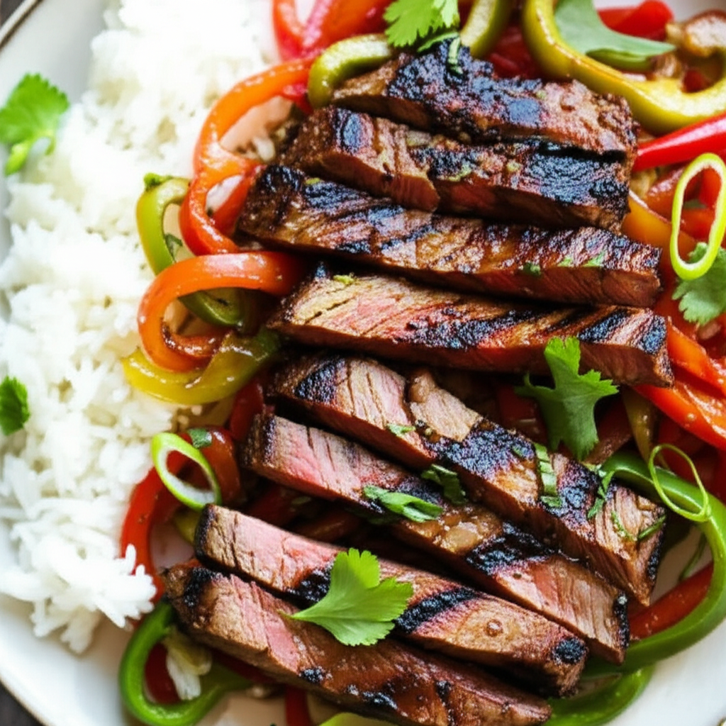 Asian Steak Topped With Bell Pepper Stir Fry image