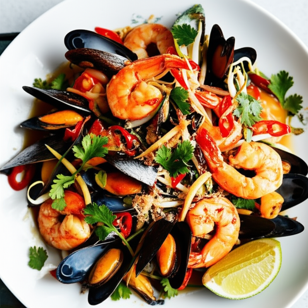 Asian Stir Fried Mussels And Prawns image