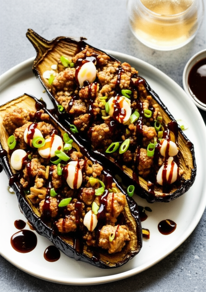 Asian Stuffed Eggplant With Hawaiian Style Pork Or Turkey Hash image