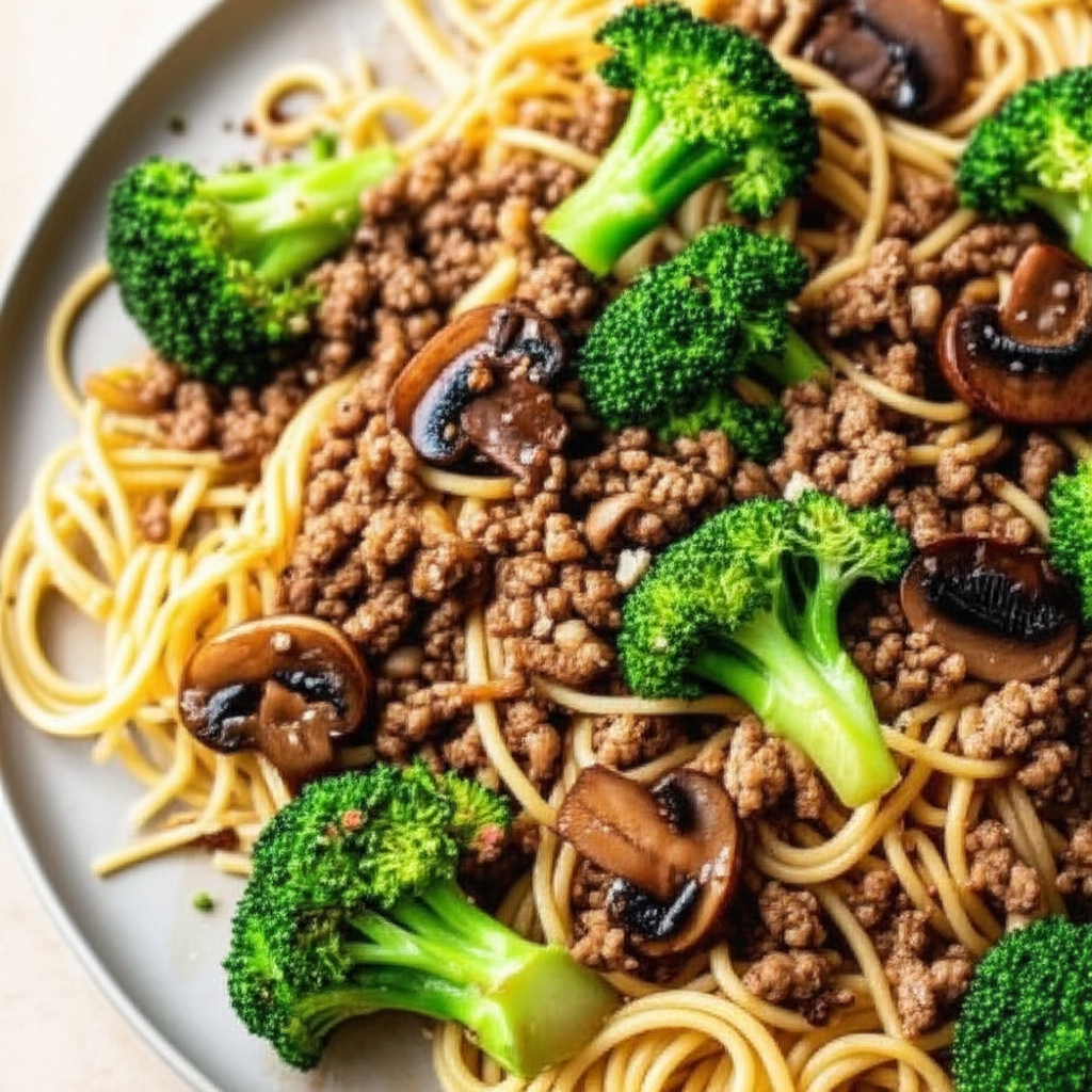 Asian Style Ground Beef And Broccoli With Noodles image