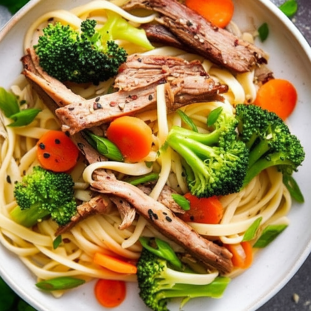 Asian Style Pork And Noodle Bowl image