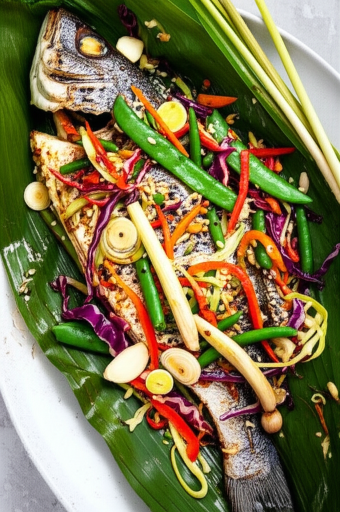 Asian Style Snapper Bream In Banana Leaves image