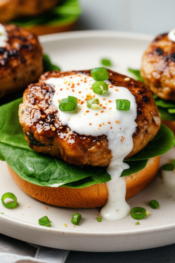 Asian Turkey Burgers With Spicy Yogurt Sauce image