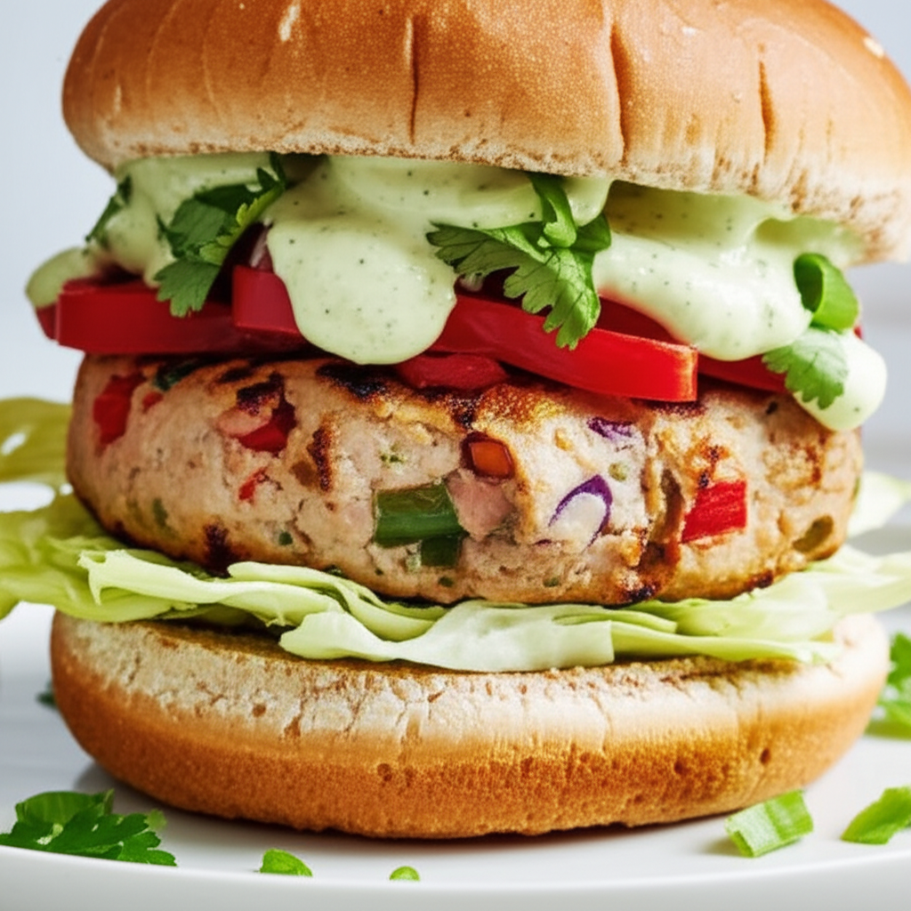 Asian Turkey Burgers With Wasabi Sauce image