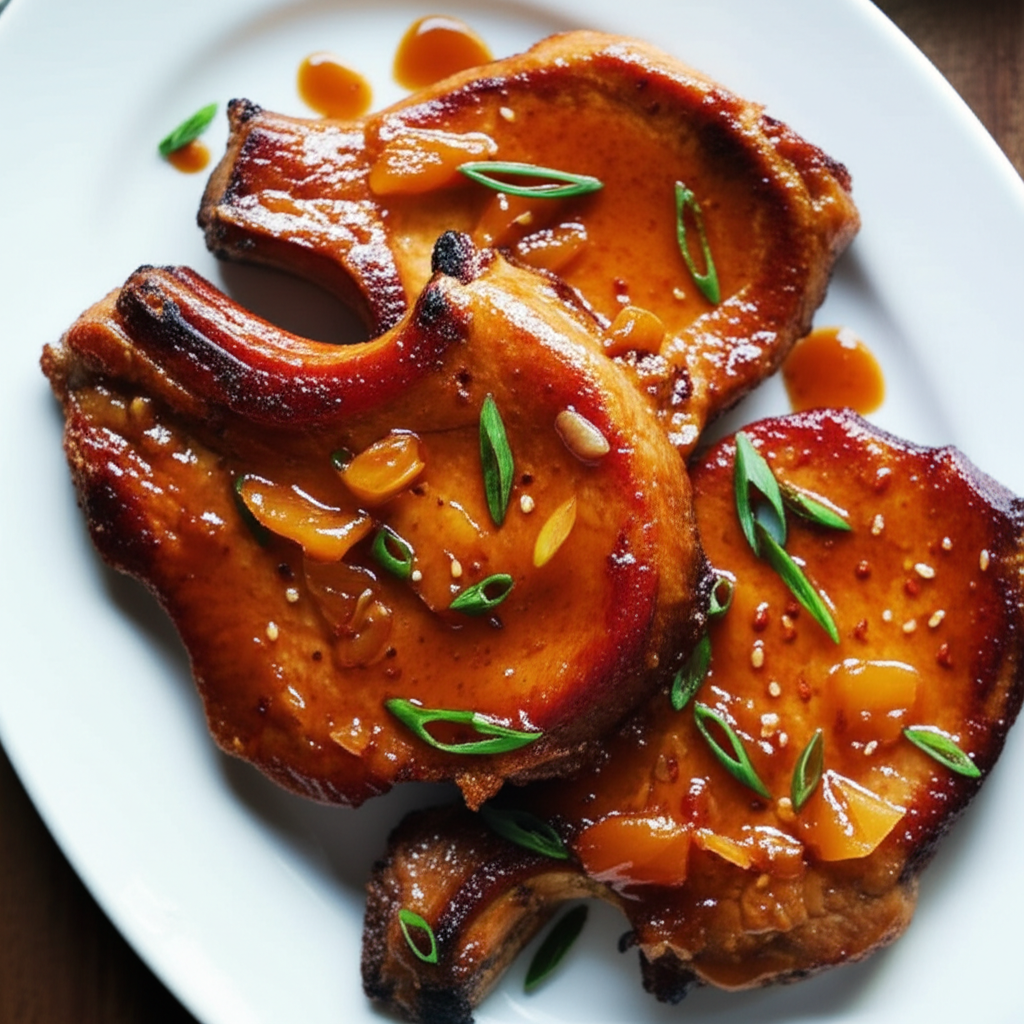 Asian Apricot Glazed Pork Loin Chops image