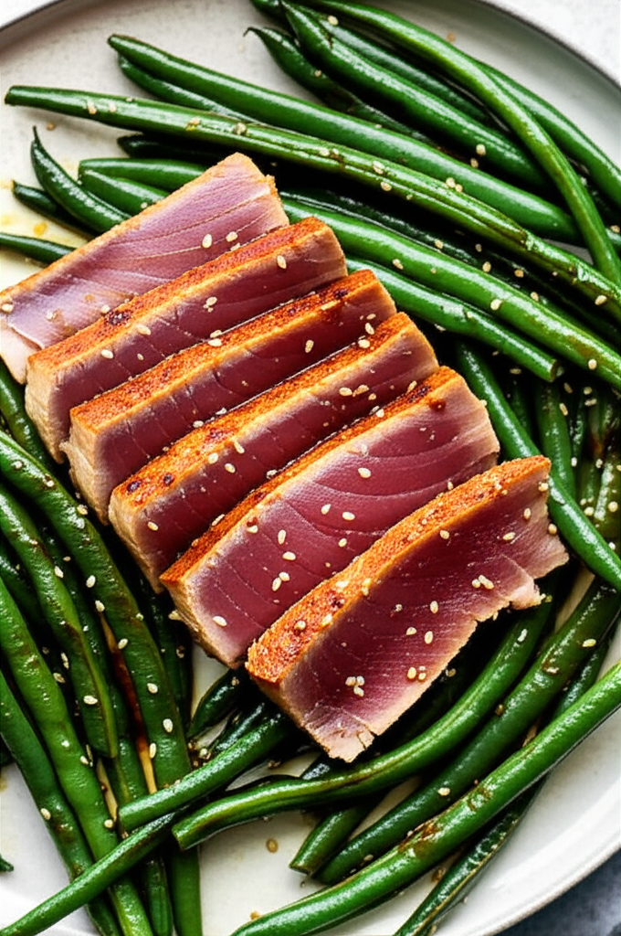 Asian Flavored Seared Tuna With Green Beans image