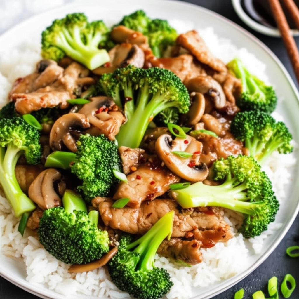 Asian Style Pork And Broccoli In Garlic Sauce image