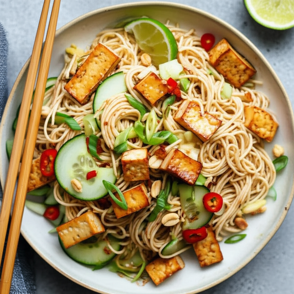 Asian Style Tofu And Cucumber Noodles image