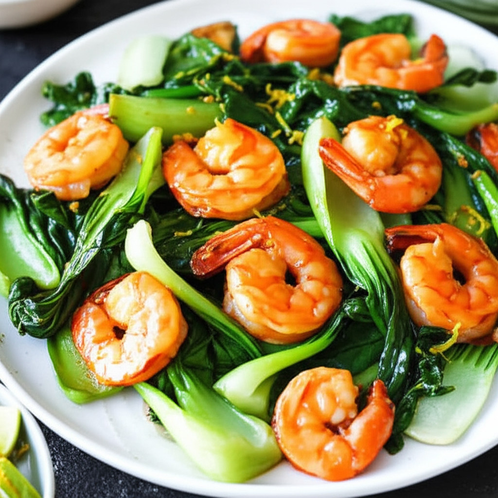 15 Minute Tiger Prawns With Chinese Greens image